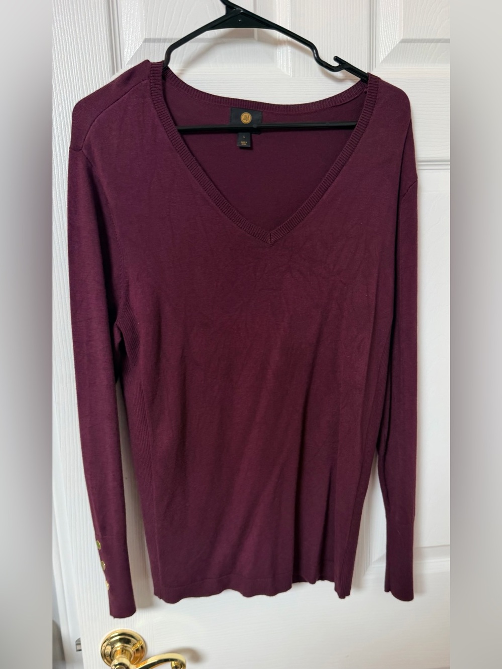 JM Collection Large Burgundy Plum V-Neck Sweater , great for fall